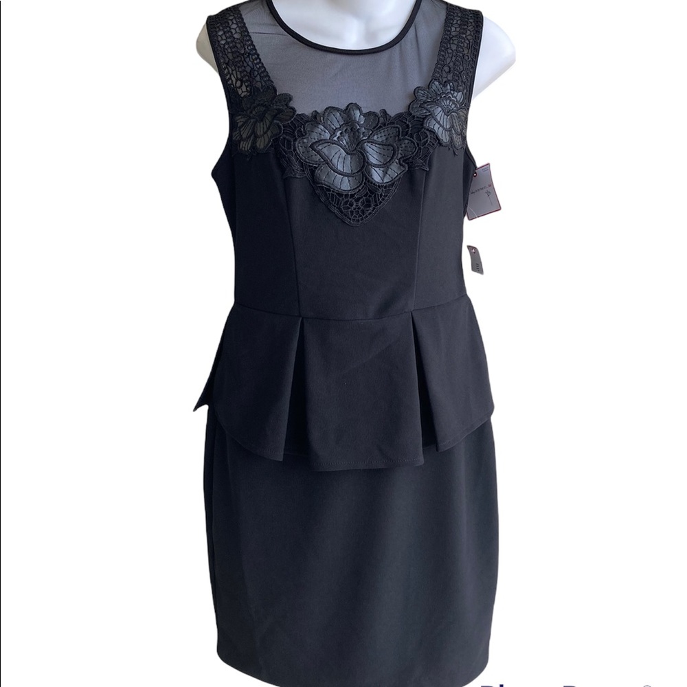 Bisou Bisou Women’s Size 6 Black Peplum Dress Sheer Embroidered Sleeveless NWT